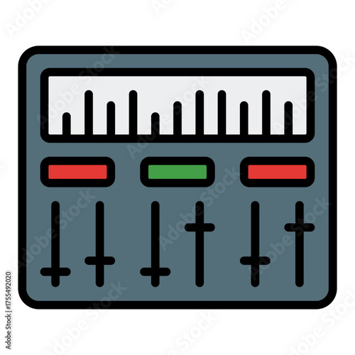 Mixer icon. Audio control and sound balancing concept. Podcast production and studio setup illustration. Filled Line Icon