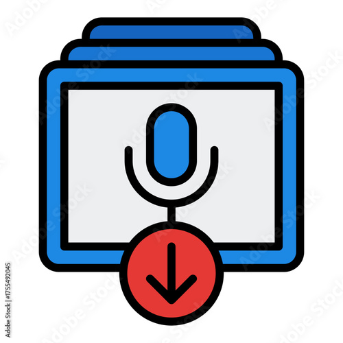 Download episode icon. Podcast file saving and offline listening concept. Audio streaming and digital media illustration. Filled Line Icon