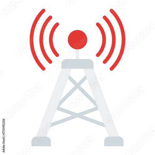 Radio tower icon. Podcast signal and broadcasting network concept. Audio transmission and live streaming illustration. Flat Icon