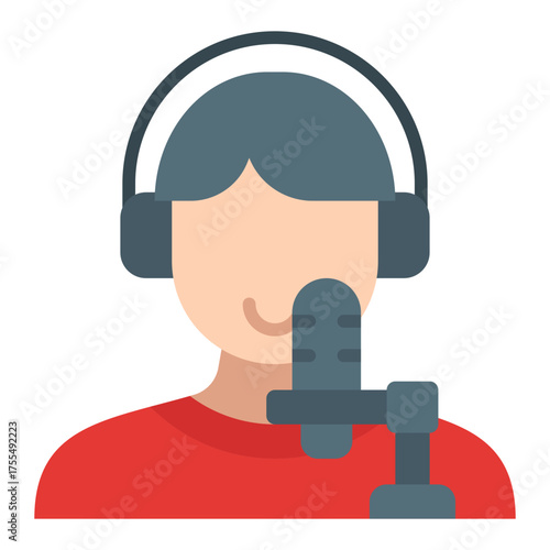 Podcaster icon. Audio creator and voice recording professional concept. Podcast production and broadcasting illustration. Flat Icon
