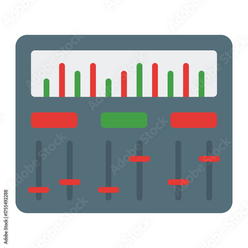 Mixer icon. Audio control and sound balancing concept. Podcast production and studio setup illustration. Flat Icon