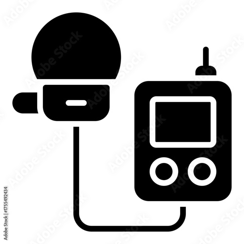 Microphone icon. Podcast recording and broadcasting concept. Audio content and voice media illustration. Glyph Icon