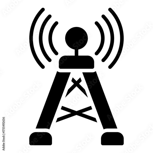 Radio tower icon. Podcast signal and broadcasting network concept. Audio transmission and live streaming illustration. Glyph Icon