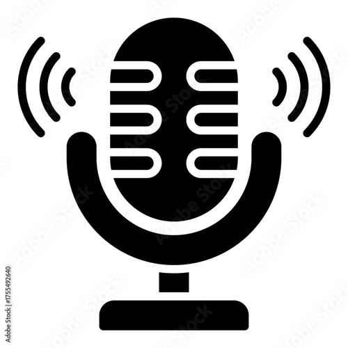 Podcast icon. Audio show and digital broadcast concept. Online streaming and voice media illustration. Glyph Icon