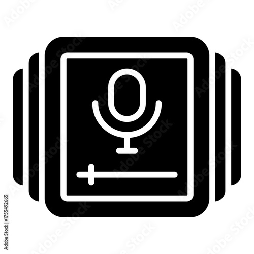 Playlist icon. Podcast episode collection and audio streaming list concept. Media organization and sound illustration. Glyph Icon