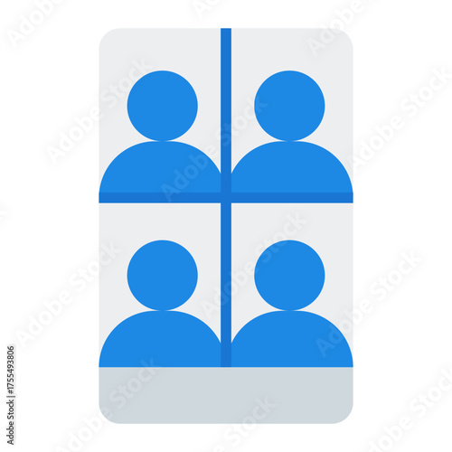 Group video chat icon. Team communication and remote conference concept. Virtual meeting and collaboration illustration. Flat Icon