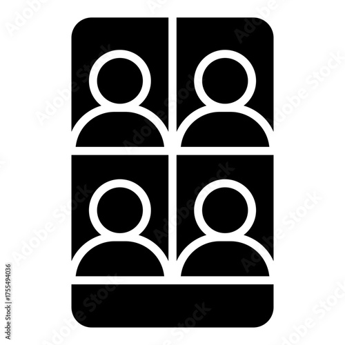 Group video chat icon. Team communication and remote conference concept. Virtual meeting and collaboration illustration. Glyph Icon