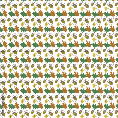 Rustic Autumn Leaves and Acorns Seamless Pattern