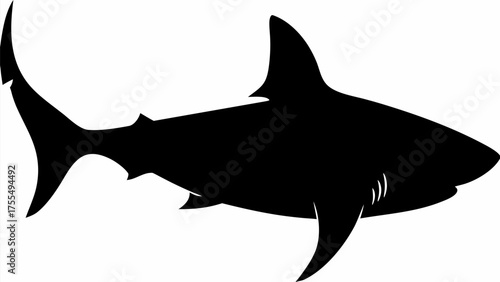 Bold shark silhouette illustration, great white shark marine predator icon, powerful ocean animal