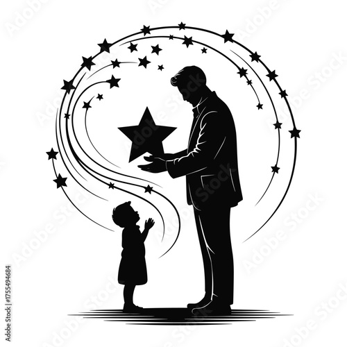 Wallpaper Mural Silhouette of a father presenting a star to a child within a swirling star frame daughter Torontodigital.ca