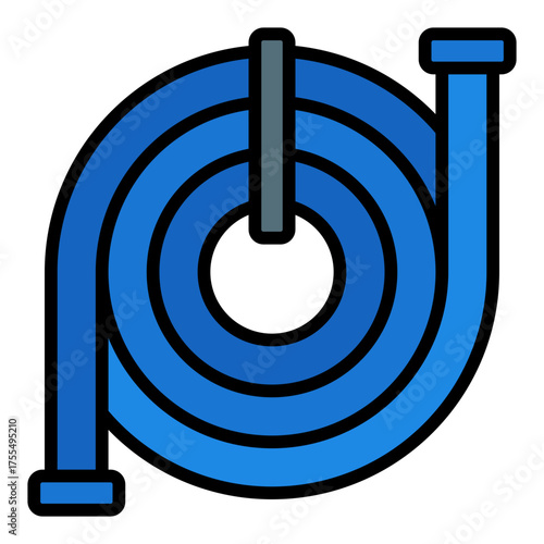 Hose icon. Garden watering tool and irrigation equipment concept. Agriculture maintenance and water supply illustration. Filled Line Icon