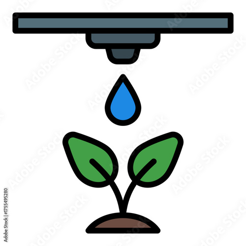 Drip hose icon. Water-saving irrigation tube concept. Precision watering system and agriculture equipment illustration. Filled Line Icon