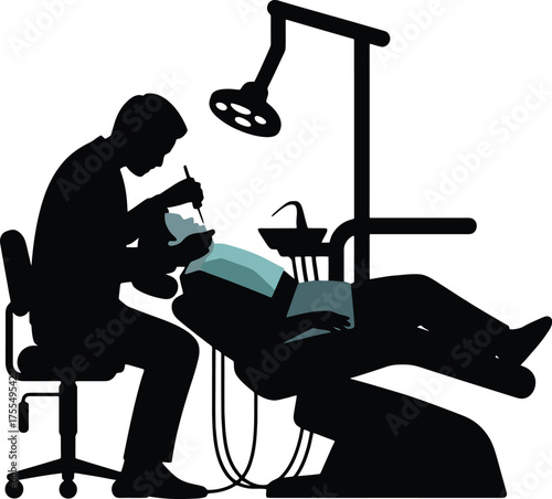 Dentist Silhouette Treating Patient Dental Examination Professional Care Oral Health