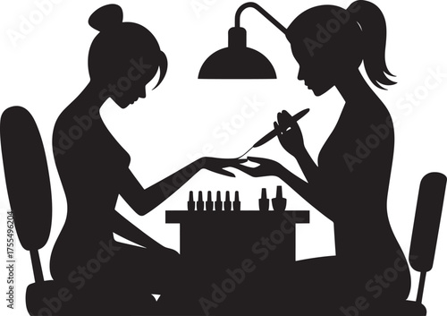 Silhouette nail technician providing manicure service client beauty salon spa treatment procedure