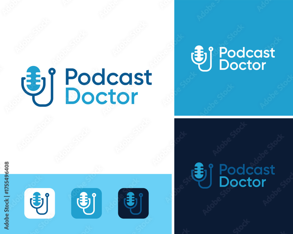 Fototapeta premium Doctor Stethoscope Medical Podcast Microphone Talk Show Creative Vector Logo Design Illustration