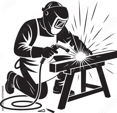 Welder Working Silhouette Sparks Flying Metal Fabrication Industrial Process