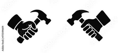 Wallpaper Mural Two black silhouette icons of hands holding hammers on white background tool construction Torontodigital.ca