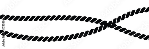 Rope, twine, jute , straight, wave and twisted with loops. Graphic line art hand drawn on the theme of sea and fishing in black and white ink. Set of elements isolated from the background in EPS 10.