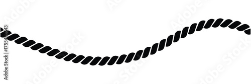 Rope, twine, jute , straight, wave and twisted with loops. Graphic line art hand drawn on the theme of sea and fishing in black and white ink. Set of elements isolated from the background in EPS 10.