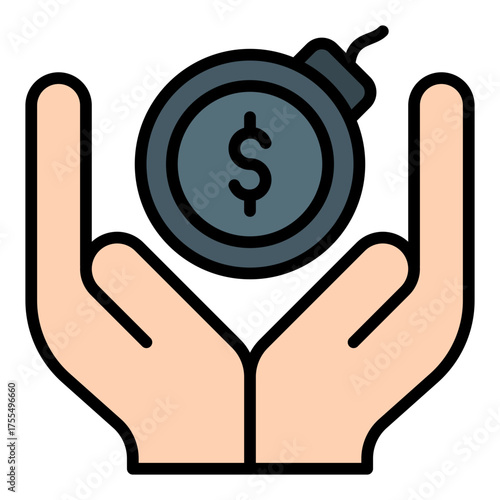 Tax liability icon. Financial obligation and payment responsibility concept. Business debt and income tax illustration. Filled Line Icon