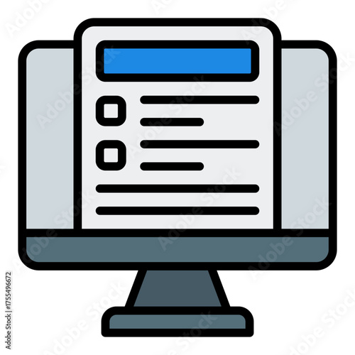 Online tax filing icon. Digital report submission and e-filing concept. Income statement and document management illustration. Filled Line Icon