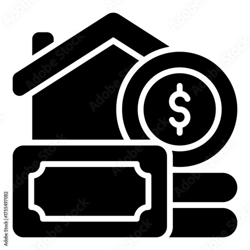 Financial asset icon. Property and investment management concept. Wealth, capital, and tax value illustration.. Glyph Icon