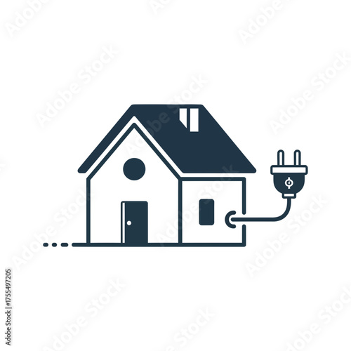 Minimalist Vector SVG Icon of Electric House with Plug in Flat Design Style with Blue Color