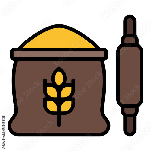 Baking icon. Cooking process symbol. Pastry, cake, and dough preparation collection. Filled Line Icon