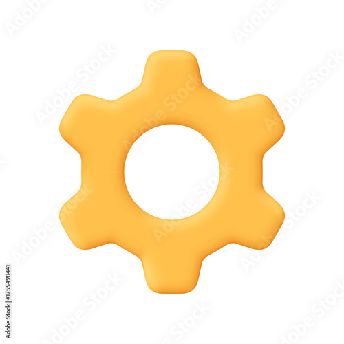 Yellow gear, and configuration symbol. Technical support, repair, service, optimization and workflow concept. 3d vector icon. Cartoon minimal style.