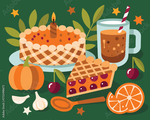 Thanksgiving Feast A Stylized Illustration of Autumn Delights