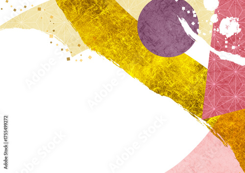 春カラーの和紙と金箔の背景フレーム（お正月・ひな祭り・成人式などの飾り枠）