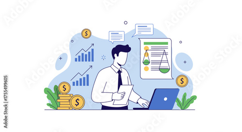Analyzing Financial Data: A Business Analyst Interpreting Market Growth with Laptop
