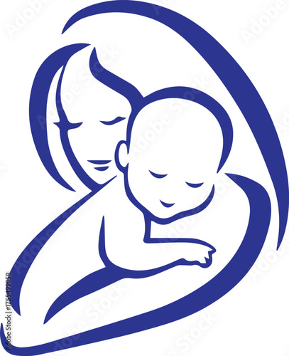 Mother and Baby Love Line Art Logo, Minimalist Family Care Symbol
