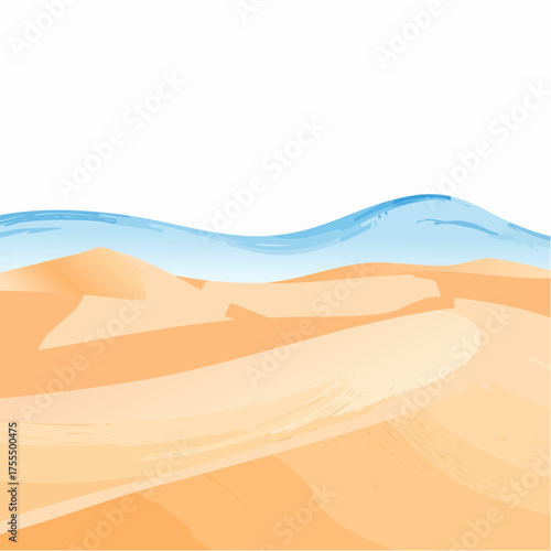 Desert landscape illustration with rolling sand dunes and a clear sky backdrop