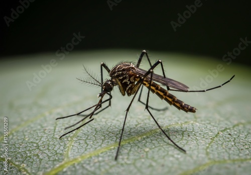 Wallpaper Mural Extreme close-up macro of a detailed mosquito resting on a textured green leaf showcasing intricate insect anatomy and natural patterns, perfect for science and nature visuals Torontodigital.ca