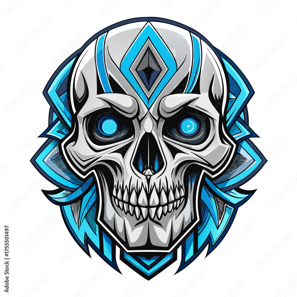 Fototapeta premium Tribal Skull Black and White Vector Illustration