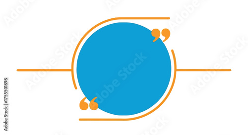 Vector art of abstract blue circle with quotation marks and orange frame