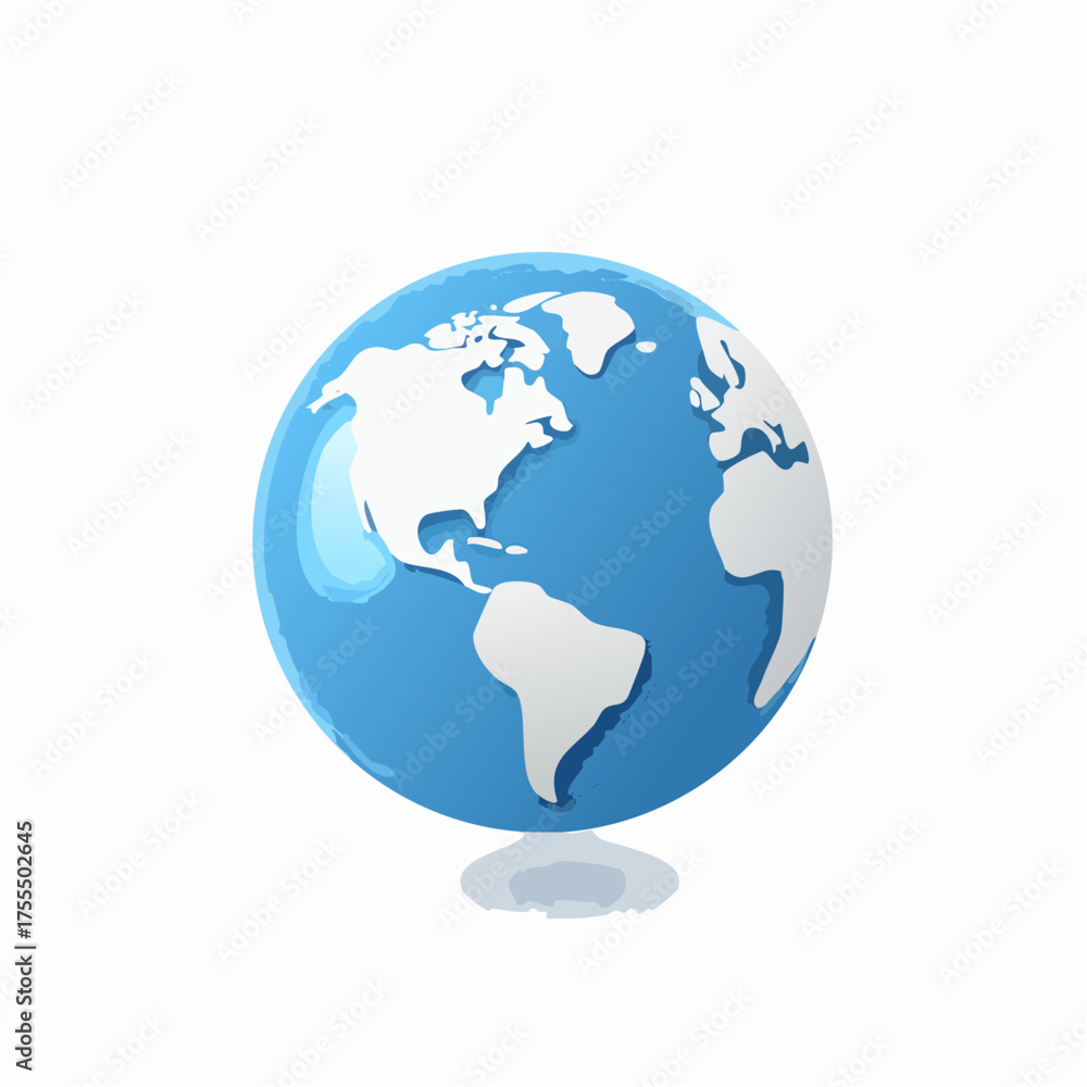 Fototapeta premium Global illustration blue world globe depicting continents on white background