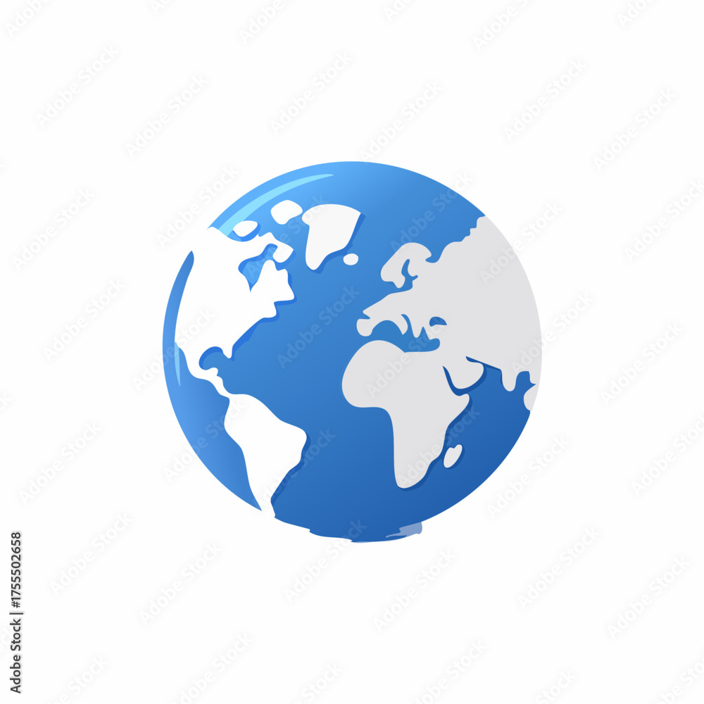 Naklejka premium Global illustration isolated blue globe icon with white continents on white