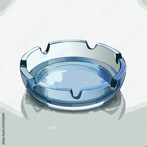 Glass ashtray illustration on light background with reflections and shadows