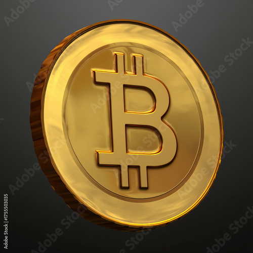 Golden bitcoin coin isolated on dark background
