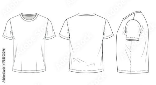 Vector art of front, back, and side view of a plain white tshirt