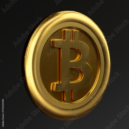 3D golden bitcoin coin on dark background
