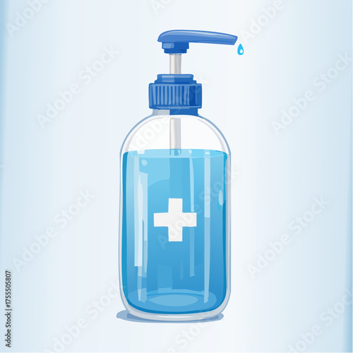 Hand sanitizer bottle with dispenser and cross symbol vector illustration