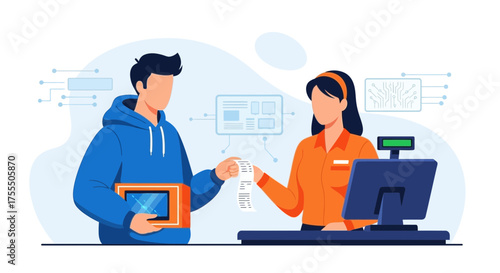 Customer Purchasing Item And Checkout Transaction In Modern Digital Store Design Concept