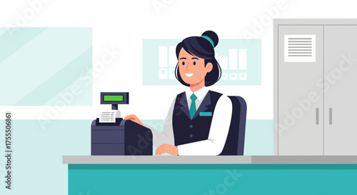 Efficient Retail Professional Working With Cash Register in Modern Office Setting