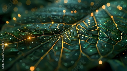 A conceptual artwork that combines organic leaf veins and digital patterns into a harmonious composition.