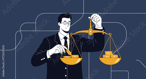 Financial Advisor Balancing Money: An Illustration Depicting Investment Strategy and Wealth