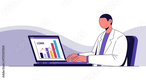 Financial Analysis: A Professional Observing Loan Growth Presented on a Desktop Laptop Computer