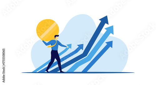 Financial Growth And Prosperity Concept Depicted With Ascending Arrows and Businessman